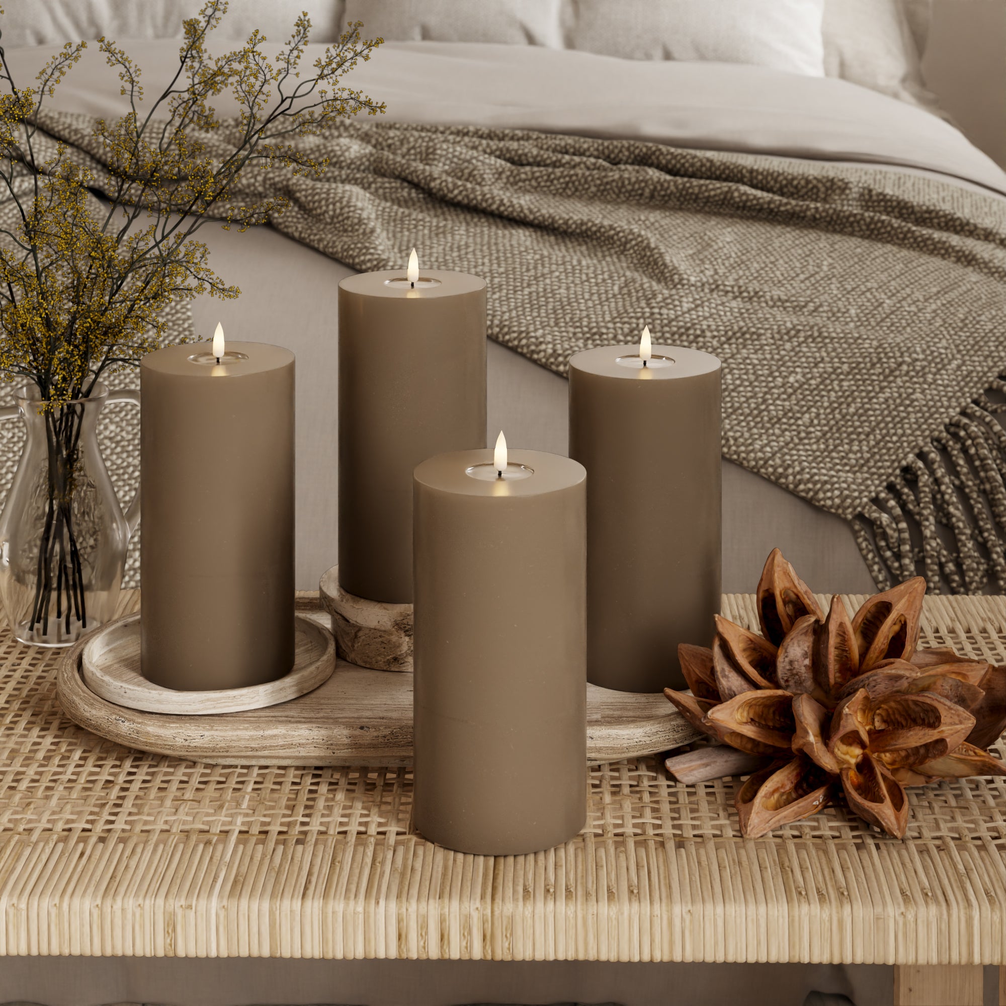 LED bloková světla Ø 10 x 20 cm Karamelová - 4 ks