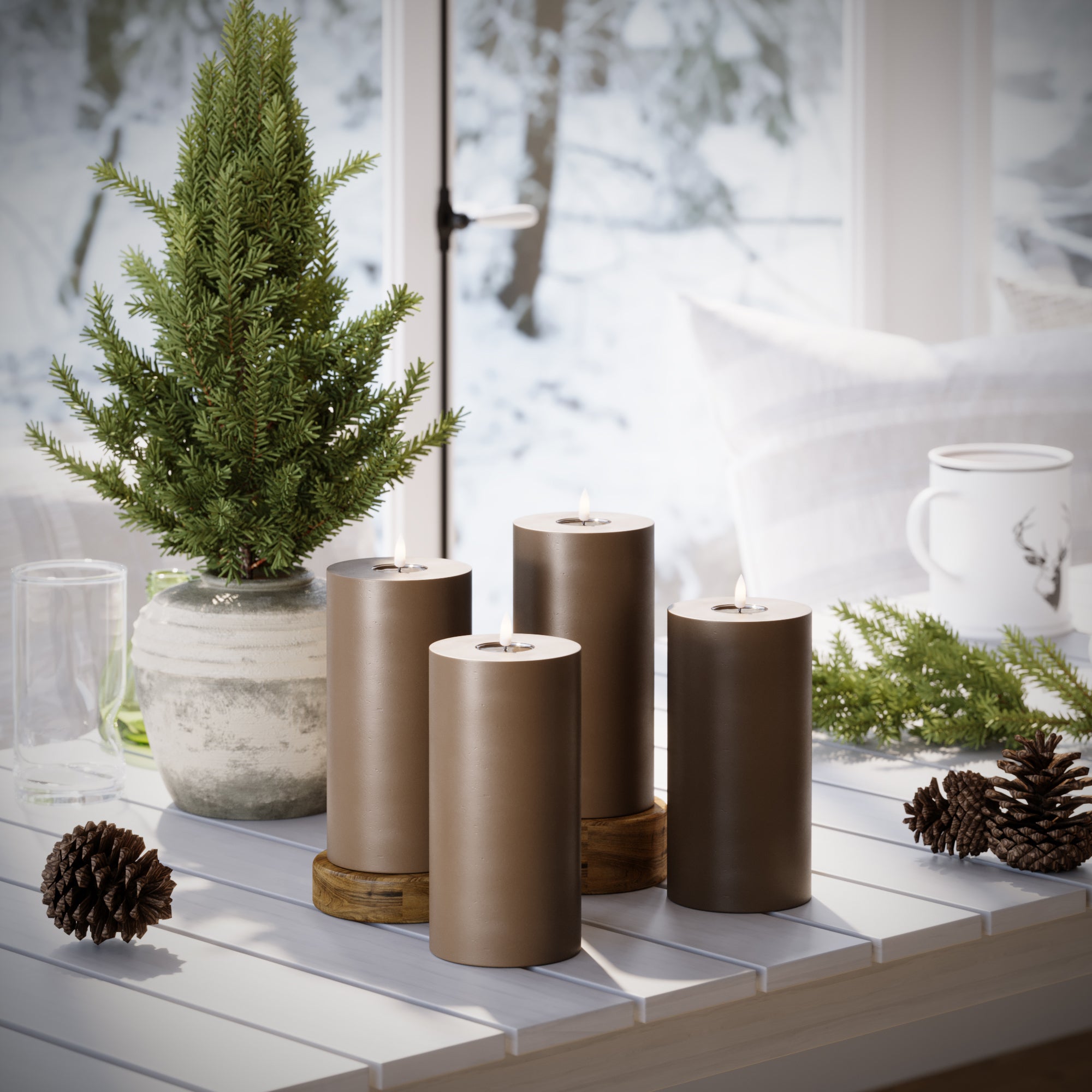 LED bloková světla Ø 10 x 20 cm Karamelová - 4 ks