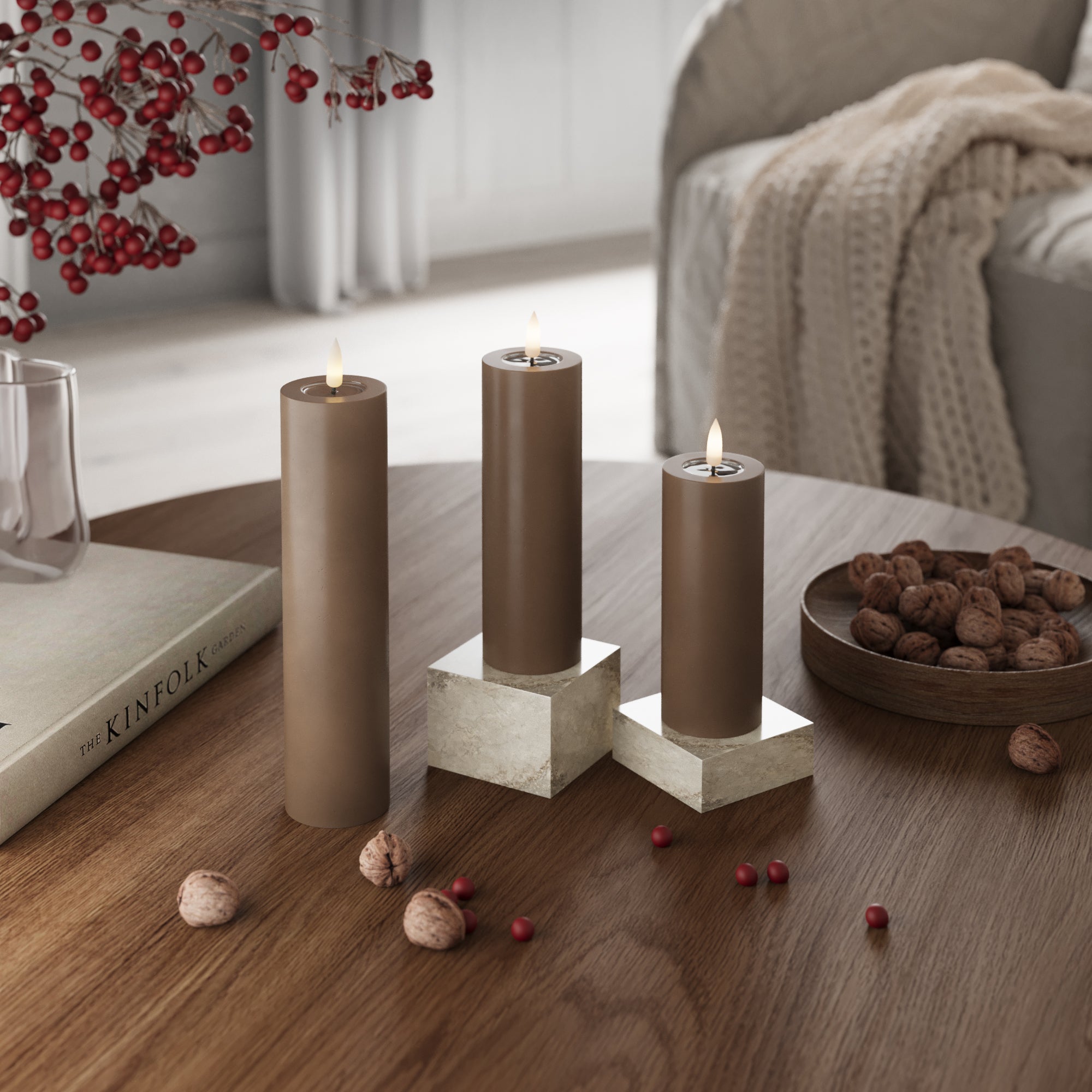 LED blokové světlo - Ø 5 x 12,5 + 15 + 20 cm Karamelová