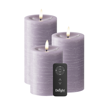 LED plokkvalgusti Pakendis 3 tk, Ø 7,5 x 10/12,5/15 cm Lavendel