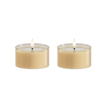 LED Telys i Glass 2 stk, Ø 7,5 x 4,3 cm Amber