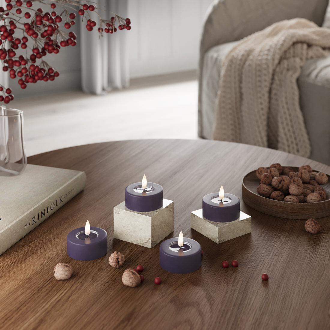 LED Jumbo Tuikkukynttilä Tummanvioletti - 4 kpl