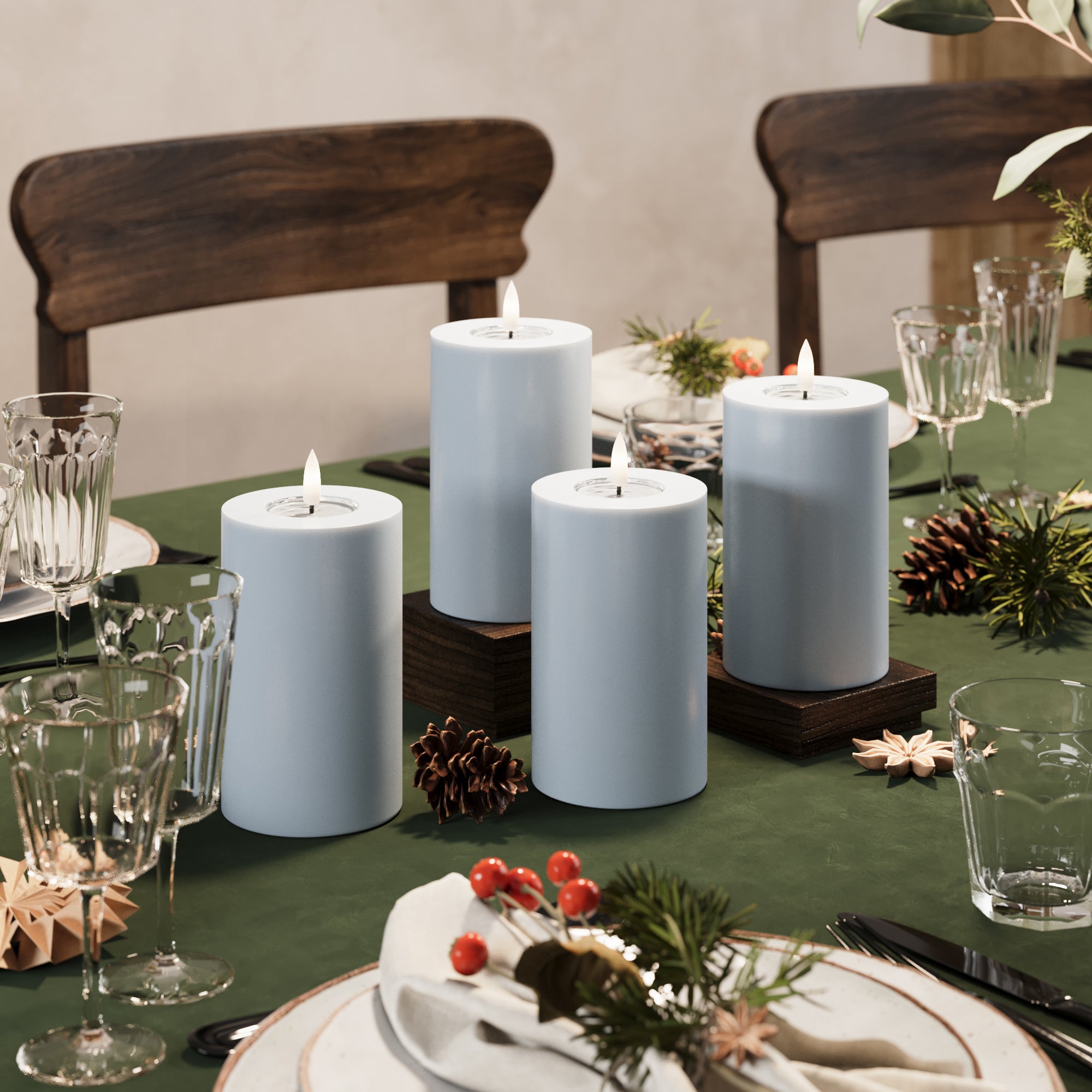 LED bloková světla Ø 7,5 x 12,5 cm Zaprášená modrá - 4 ks