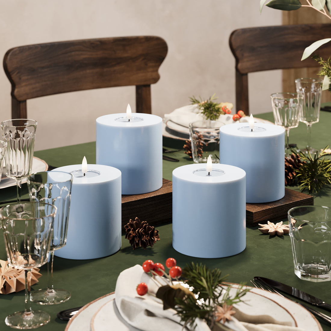 LED Pylväskynttilä Ø 10 x 10 cm Jääsininen - 4 kpl
