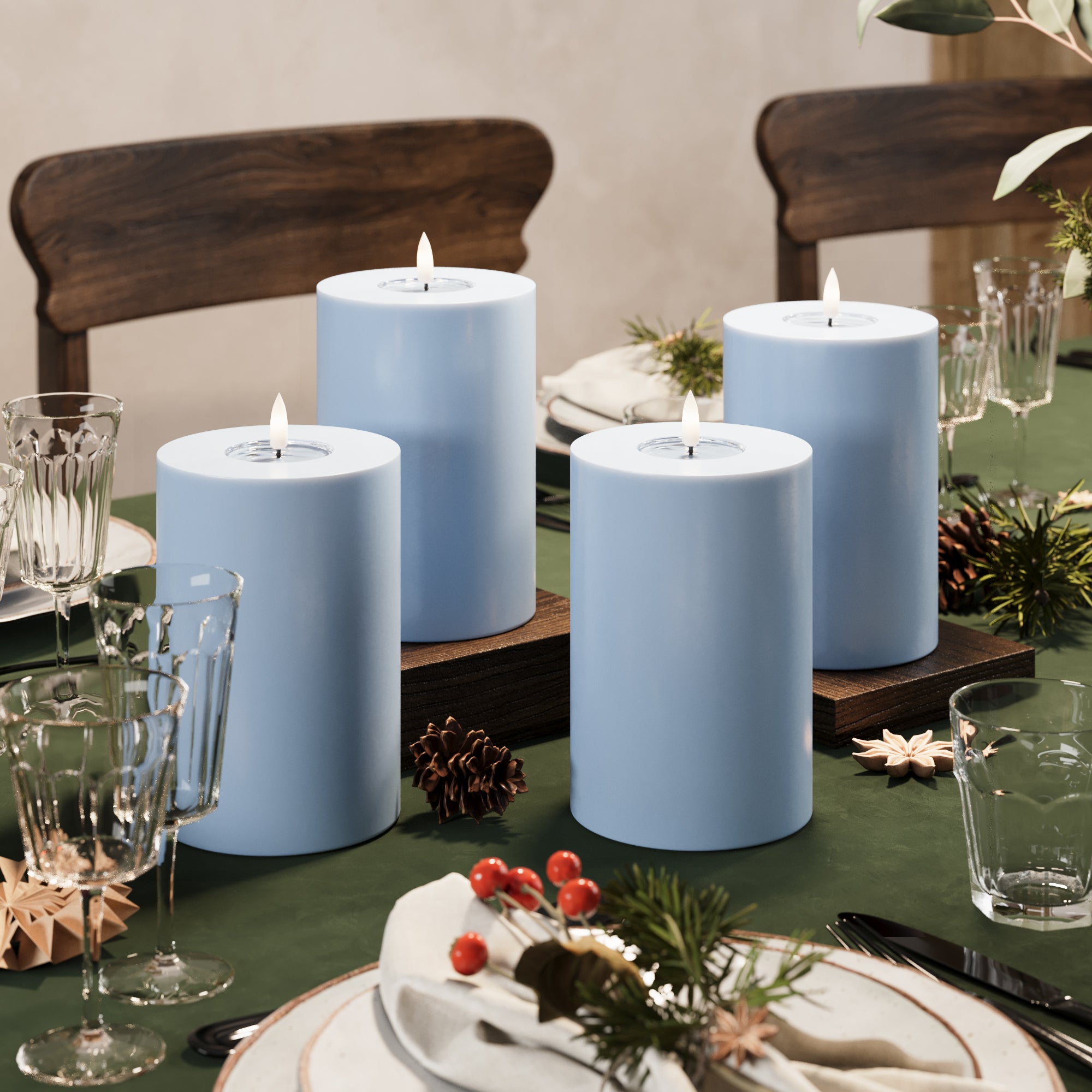 LED Pylväskynttilä Ø 10 x 15 cm Jääsininen - 4 kpl