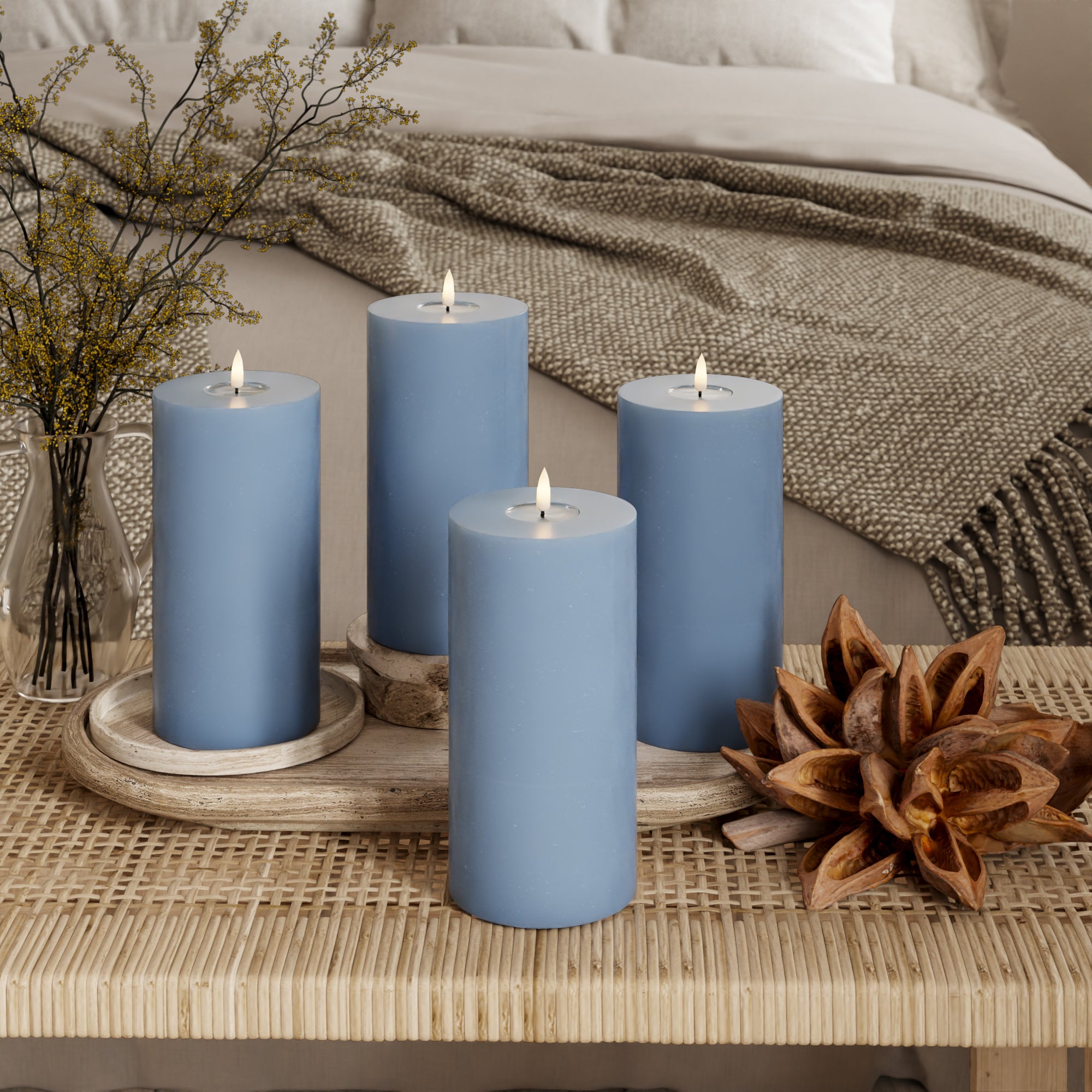 LED bloková světla Ø 10 x 20 cm Ledově modrá - 4 ks