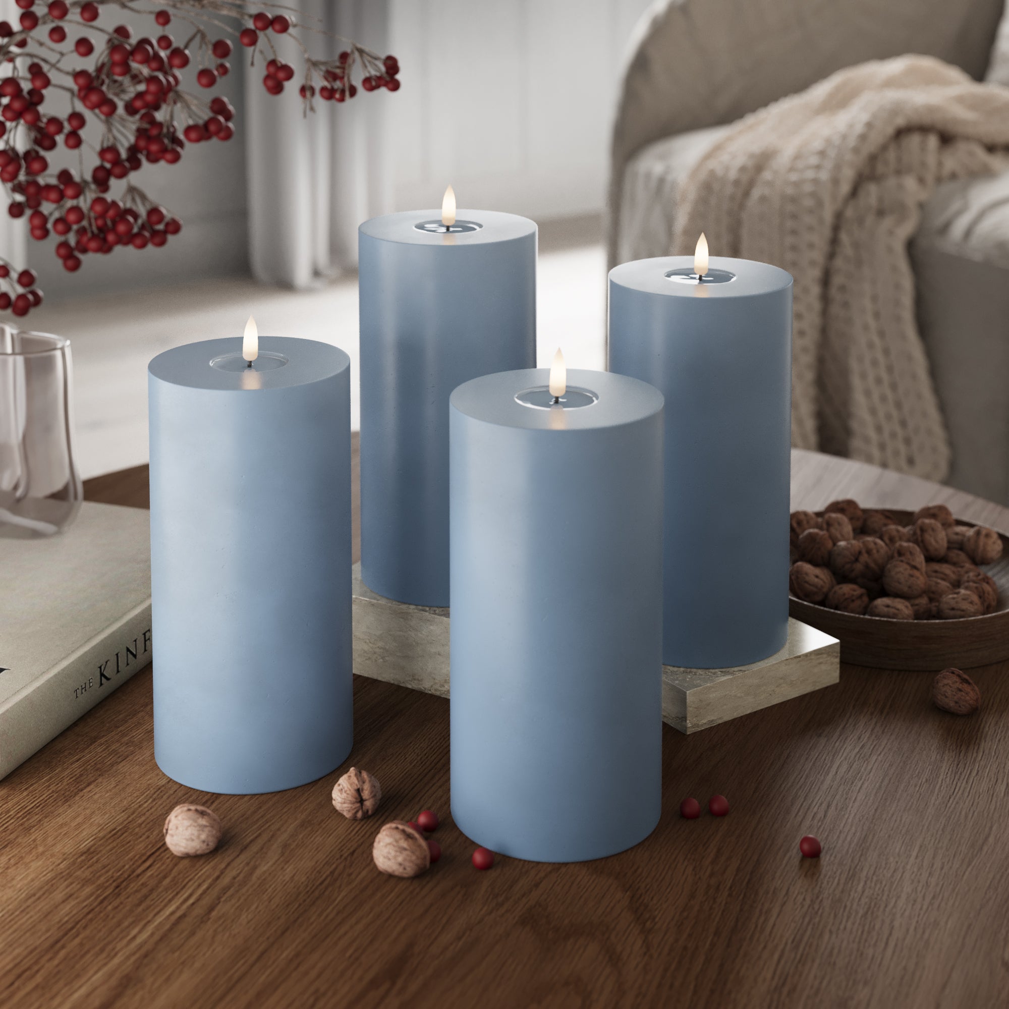 LED bloková světla Ø 10 x 20 cm Ledově modrá - 4 ks