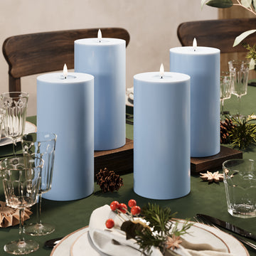 LED bloková světla Ø 10 x 20 cm Ledově modrá - 4 ks