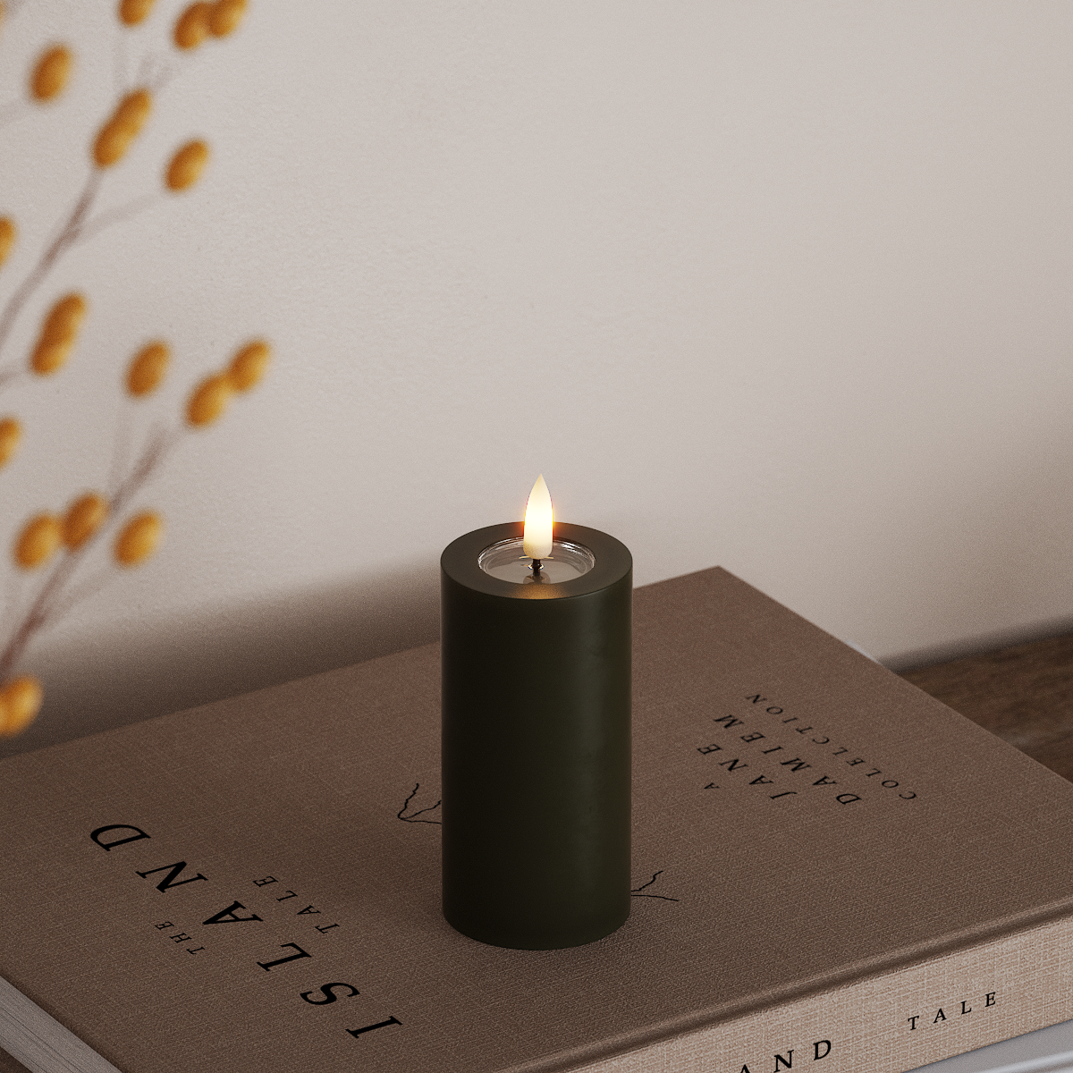 Deluxe Homeart LED Pylväskynttilä Ø 5 x 10 cm Tummanvihreä LED Pylväskynttilä 3