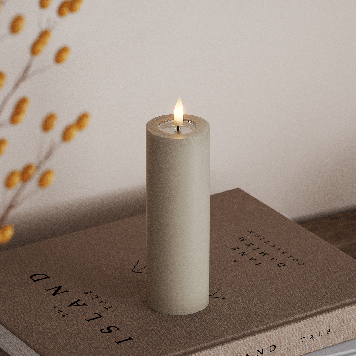 Deluxe Homeart LED Bloklys Ø 5 x 15 cm Sand LED bloklys 3