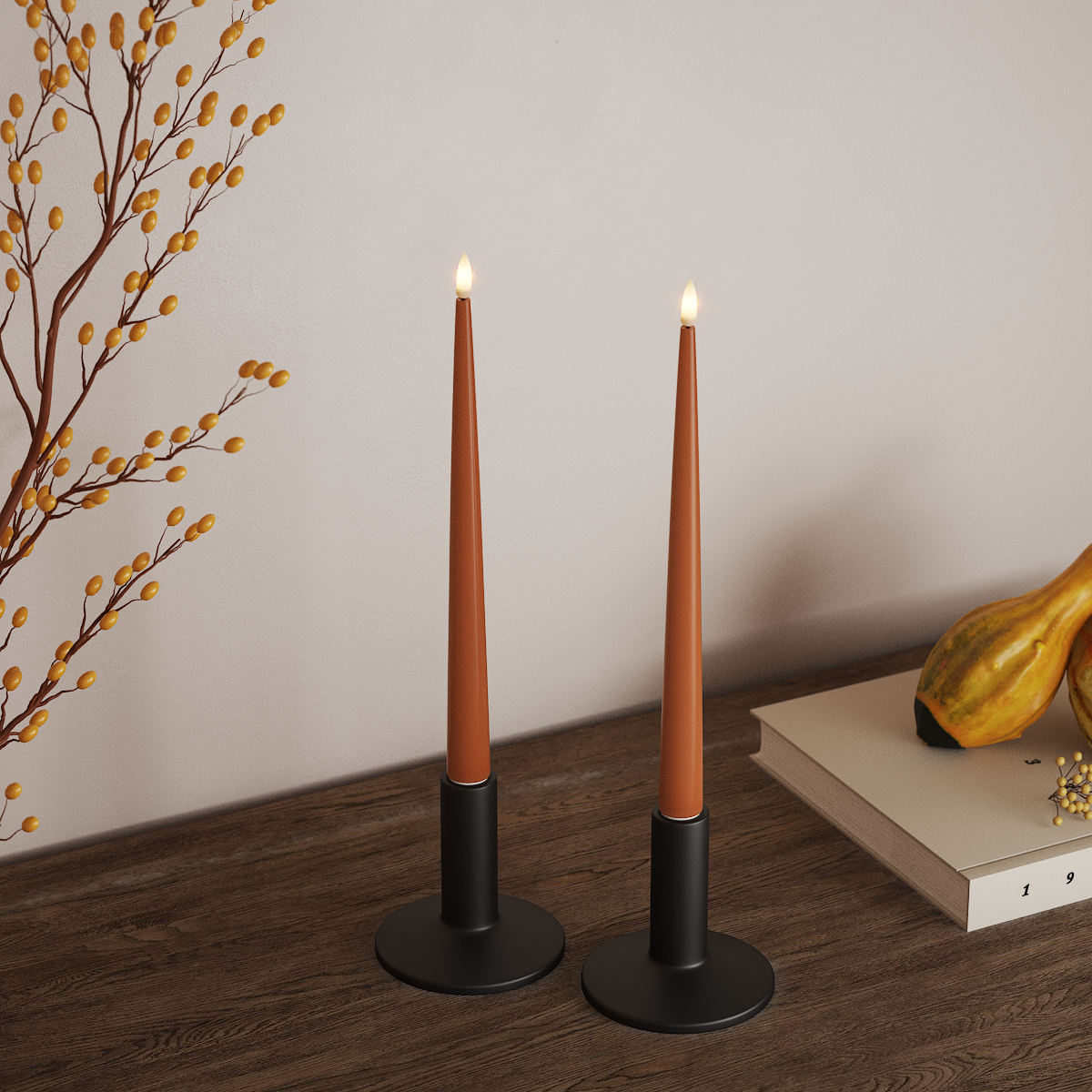 Deluxe Homeart LED Kapea kynttilä lakalla, 2 kpl 28 cm Oranssi LED Kapea kynttilä 3