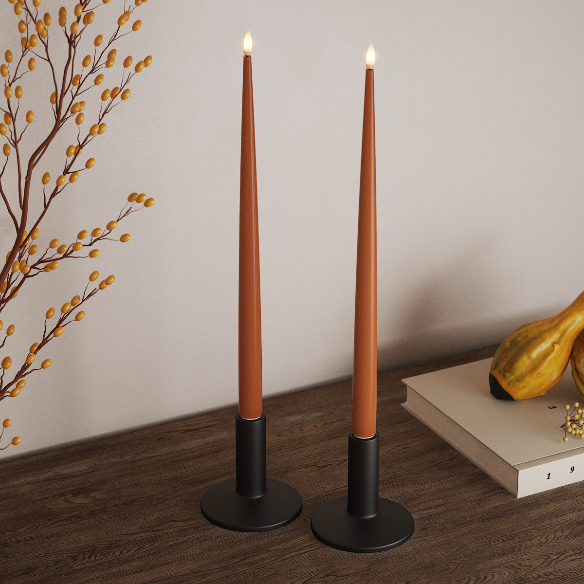 Deluxe Homeart LED Kapea kynttilä lakalla, 2 kpl 38 cm Oranssi LED Kapea kynttilä 3