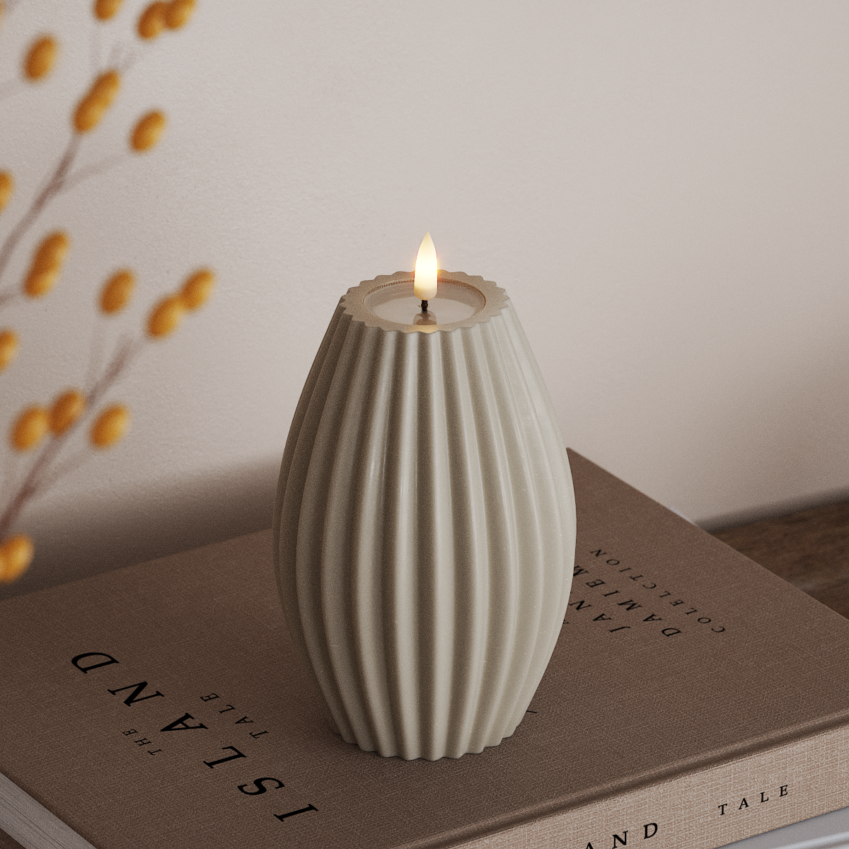 Deluxe Homeart LED uritettu kynttilä D 10 x K 15 cm Hiekanvärinen LED uritettu kynttilä 3