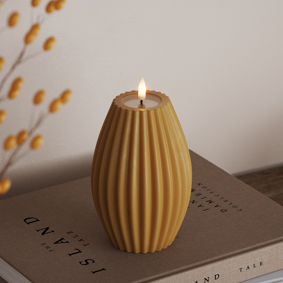 Deluxe Homeart LED uritettu kynttilä D 10 x K 15 cm Curry LED uritettu kynttilä 3