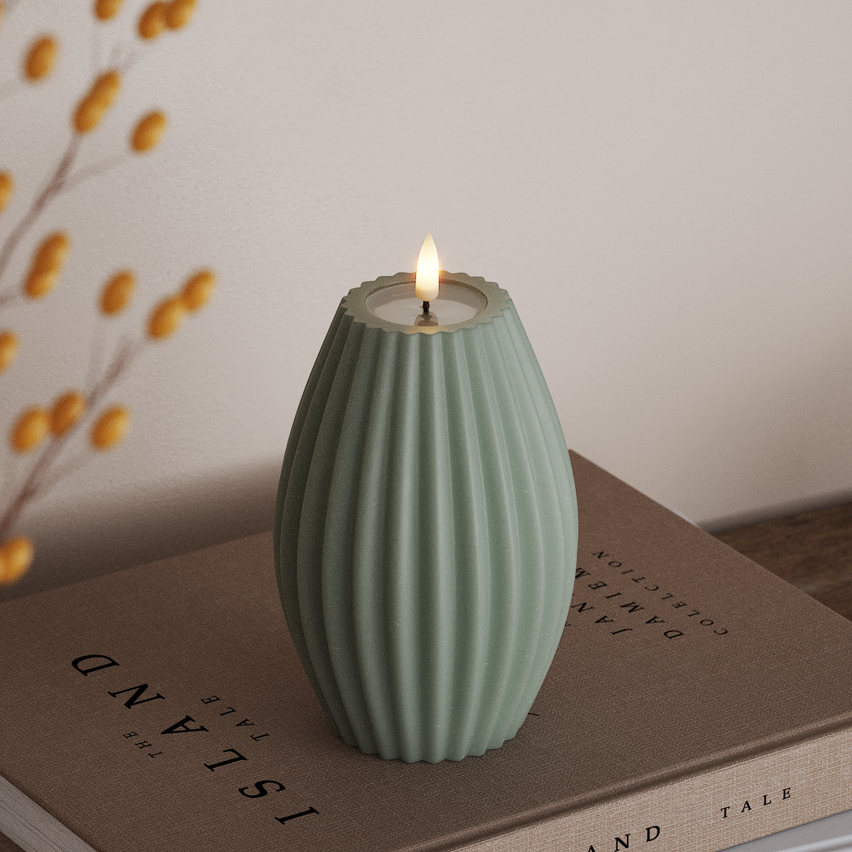 Deluxe Homeart LED uritettu kynttilä D 10 x K 15 cm Salviavihreä LED uritettu kynttilä 3