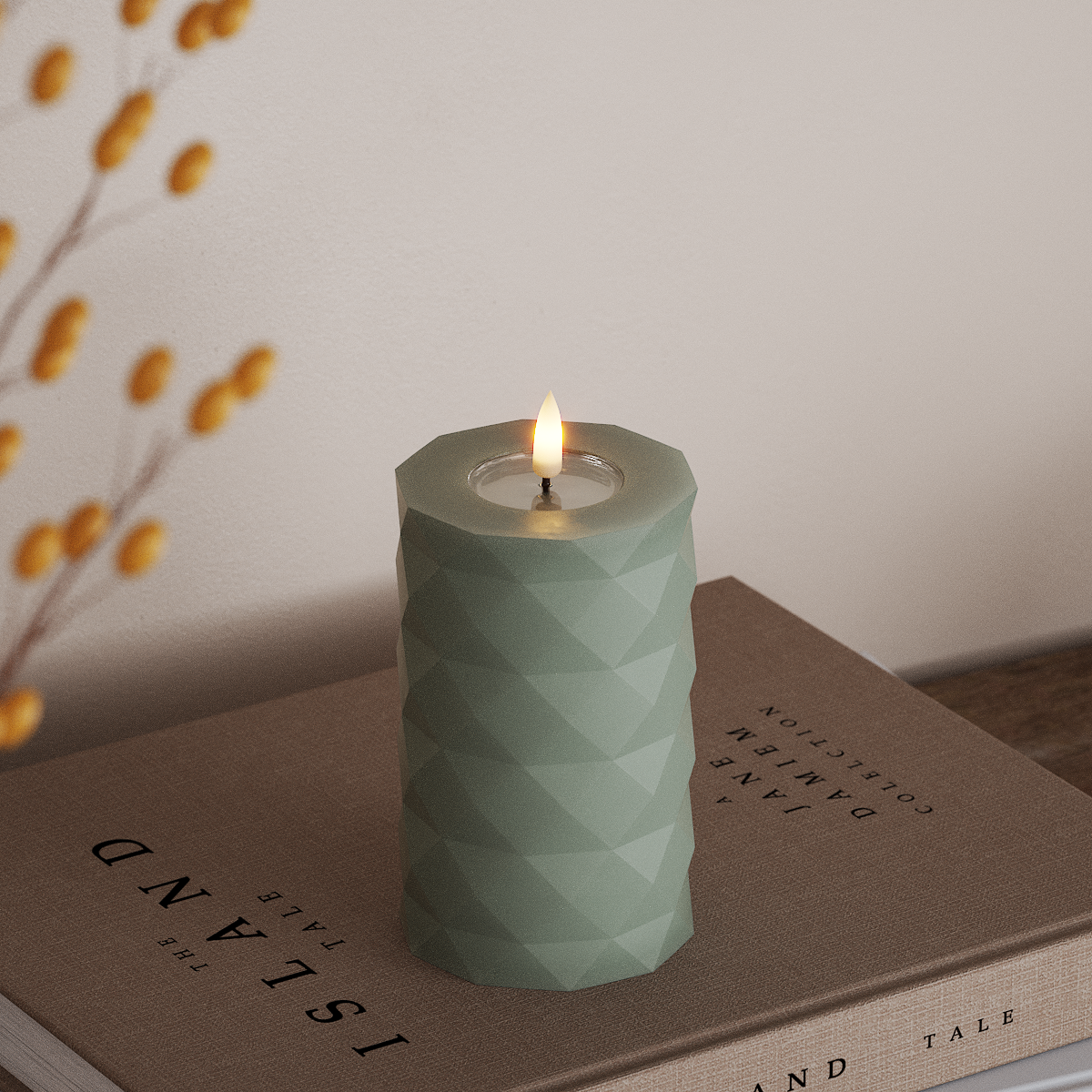 Deluxe Homeart Square LED Pylväskynttilä Ø 7,5 x 12,5 cm Salviavihreä LED Square 3