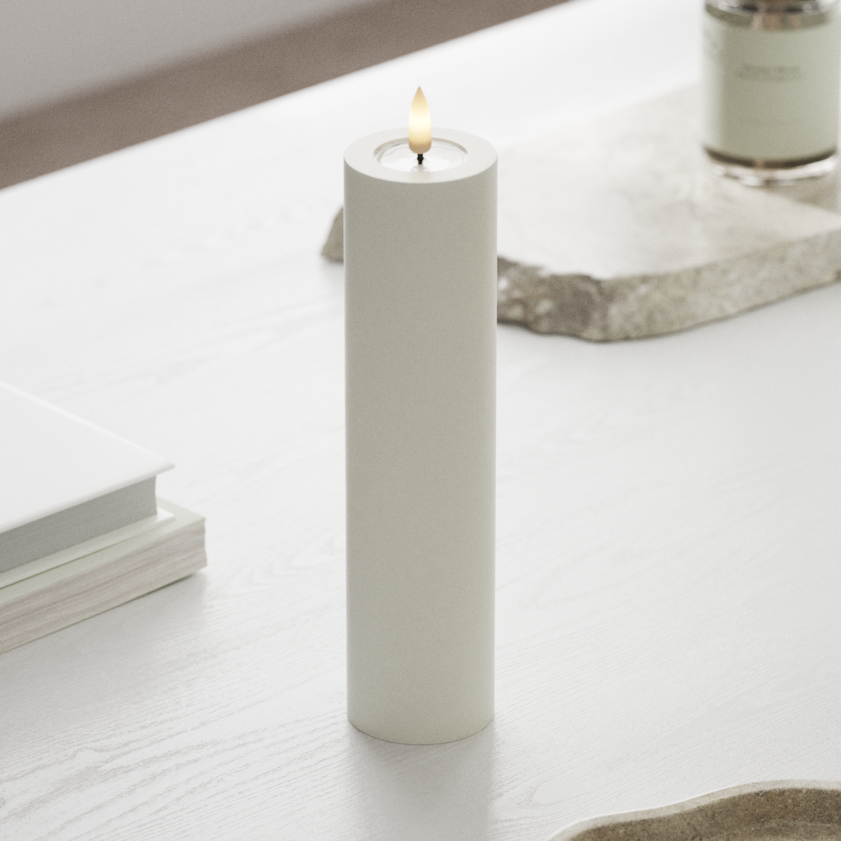 Deluxe Homeart LED Bloklys Ø 5 x 20 cm Hvid LED bloklys 1