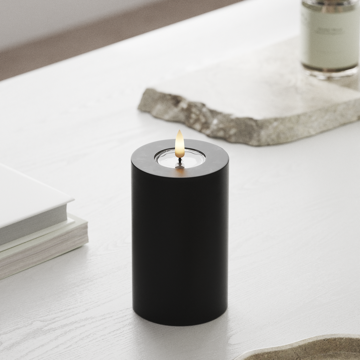 Deluxe Homeart LED Bloklys Ø 7,5 x 12,5 cm Sort LED bloklys 1