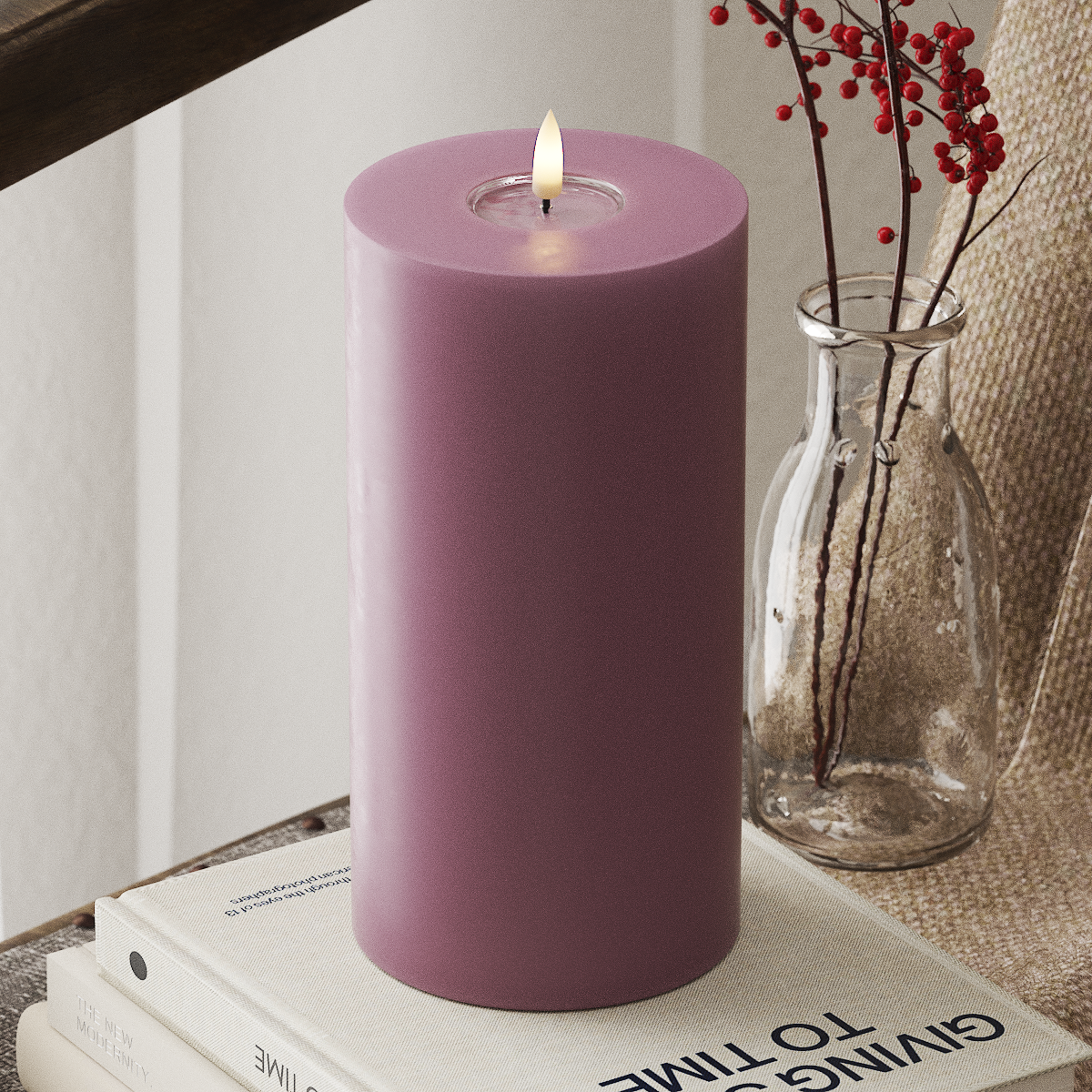 Deluxe Homeart LED Pylväskynttilä Ø 10 x 20 cm Vaalea violetti LED Pylväskynttilä 4