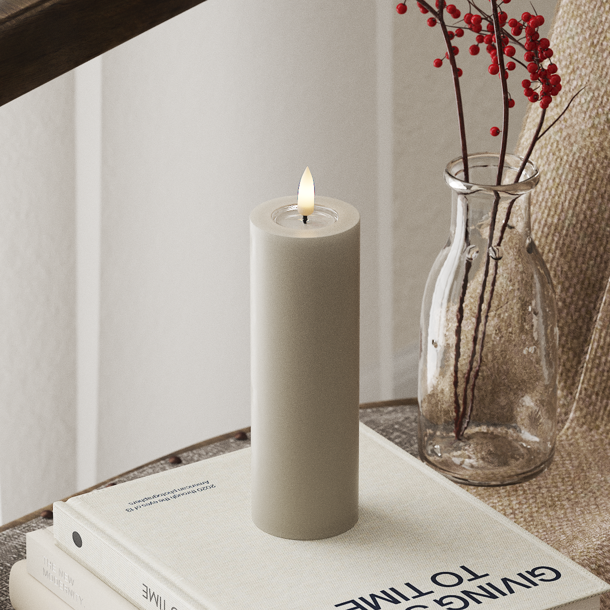 Deluxe Homeart LED Bloklys Ø 5 x 15 cm Sand LED bloklys 4