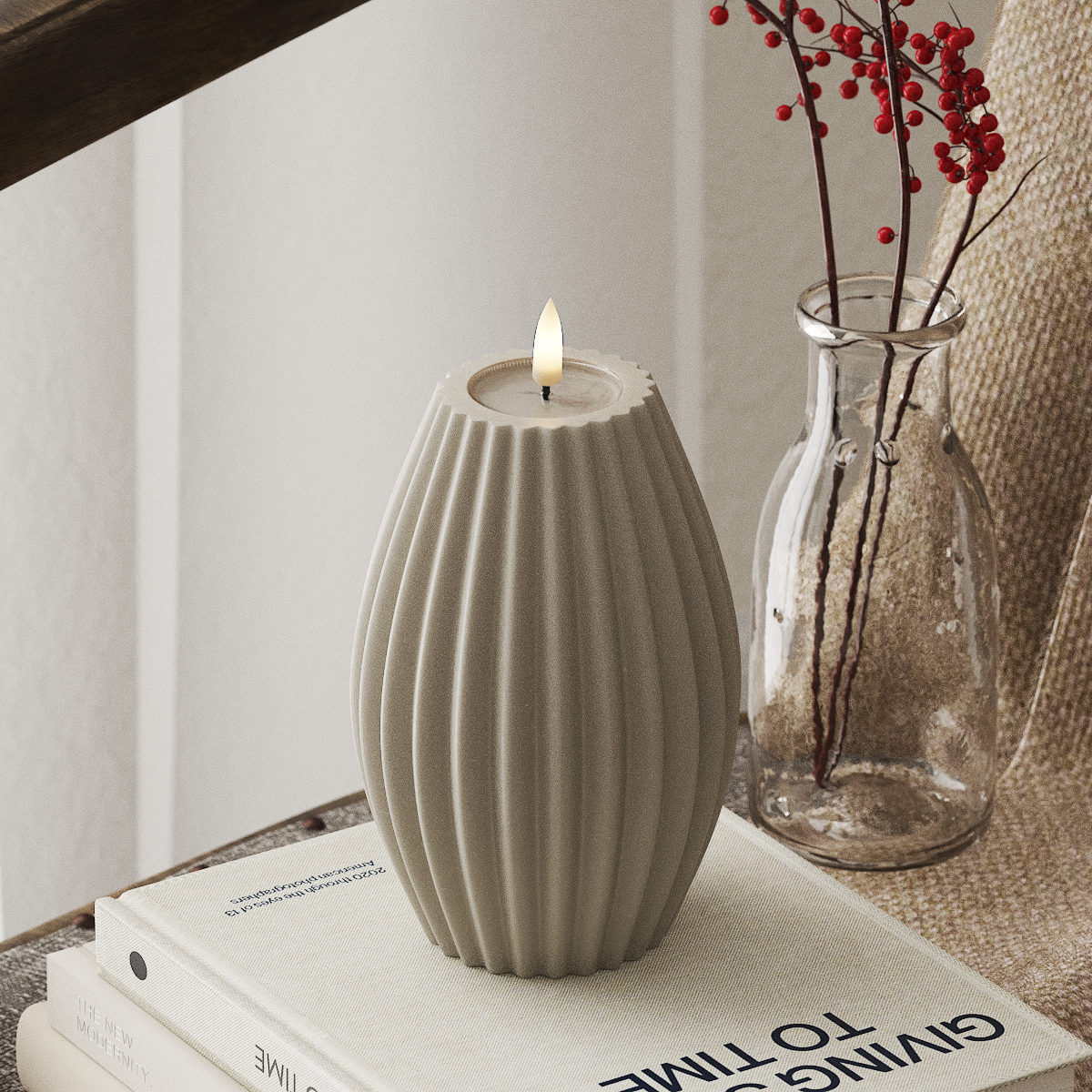 Deluxe Homeart LED uritettu kynttilä D 10 x K 15 cm Hiekanvärinen LED uritettu kynttilä 4