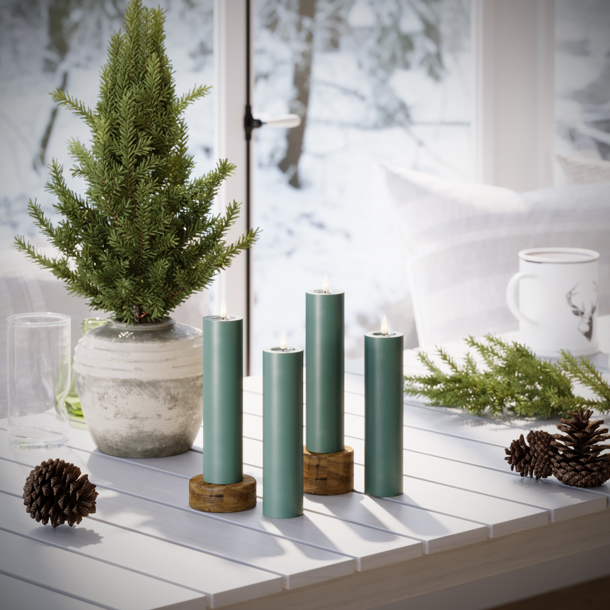 LED Pylväskynttilä Ø 5 x 20 cm Jadevihreä - 4 kpl