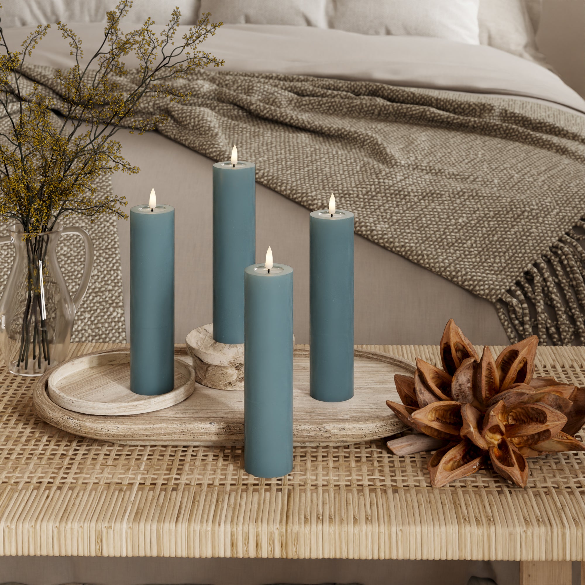 LED Pylväskynttilä Ø 5 x 20 cm Jadevihreä - 4 kpl