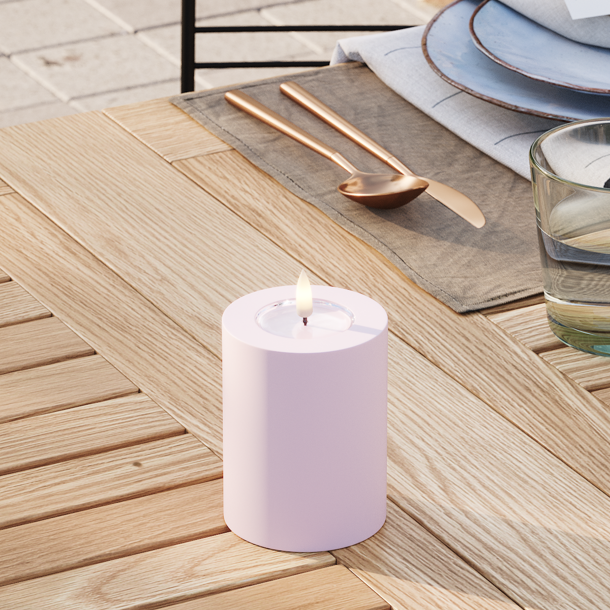 Deluxe Homeart Udendørs LED Bloklys Ø 7,5 x 10 cm Støvet rød LED udendørslys bloklys 3