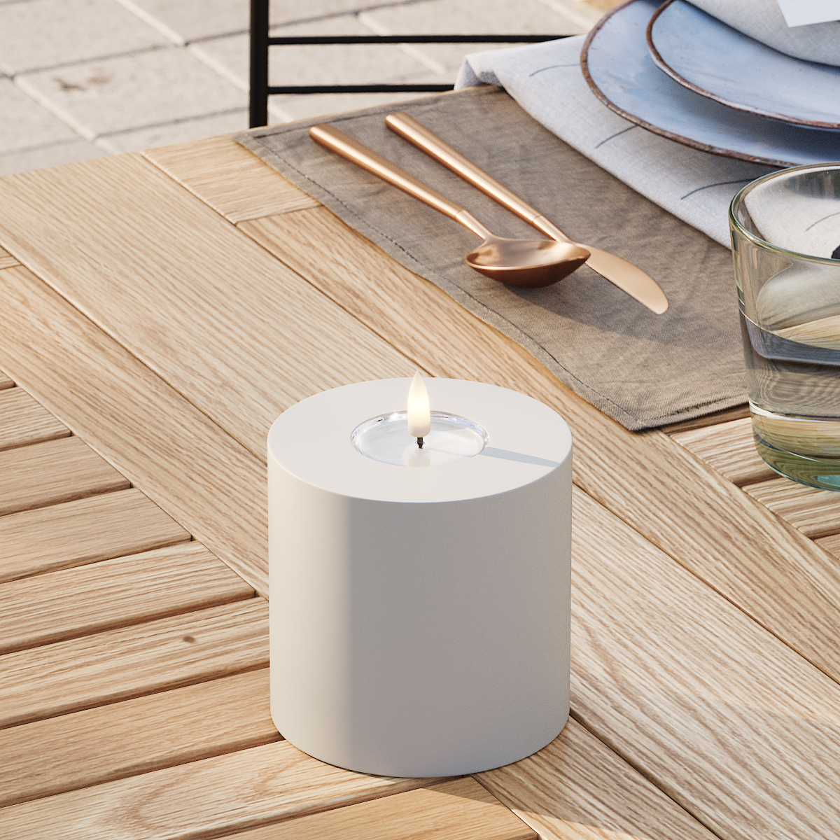 Deluxe Homeart Ulkona LED Pylväskynttilä Ø 10 x 10 cm Hiekanvärinen LED ulkovalo Pylväskynttilä 3