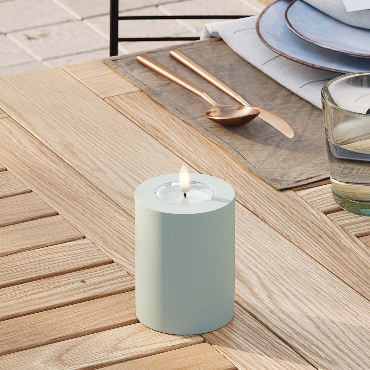 Deluxe Homeart Utendørs LED Blokklys Ø 7,5 x 10 cm Salviegrønn LED utendørs lysblokklys 3