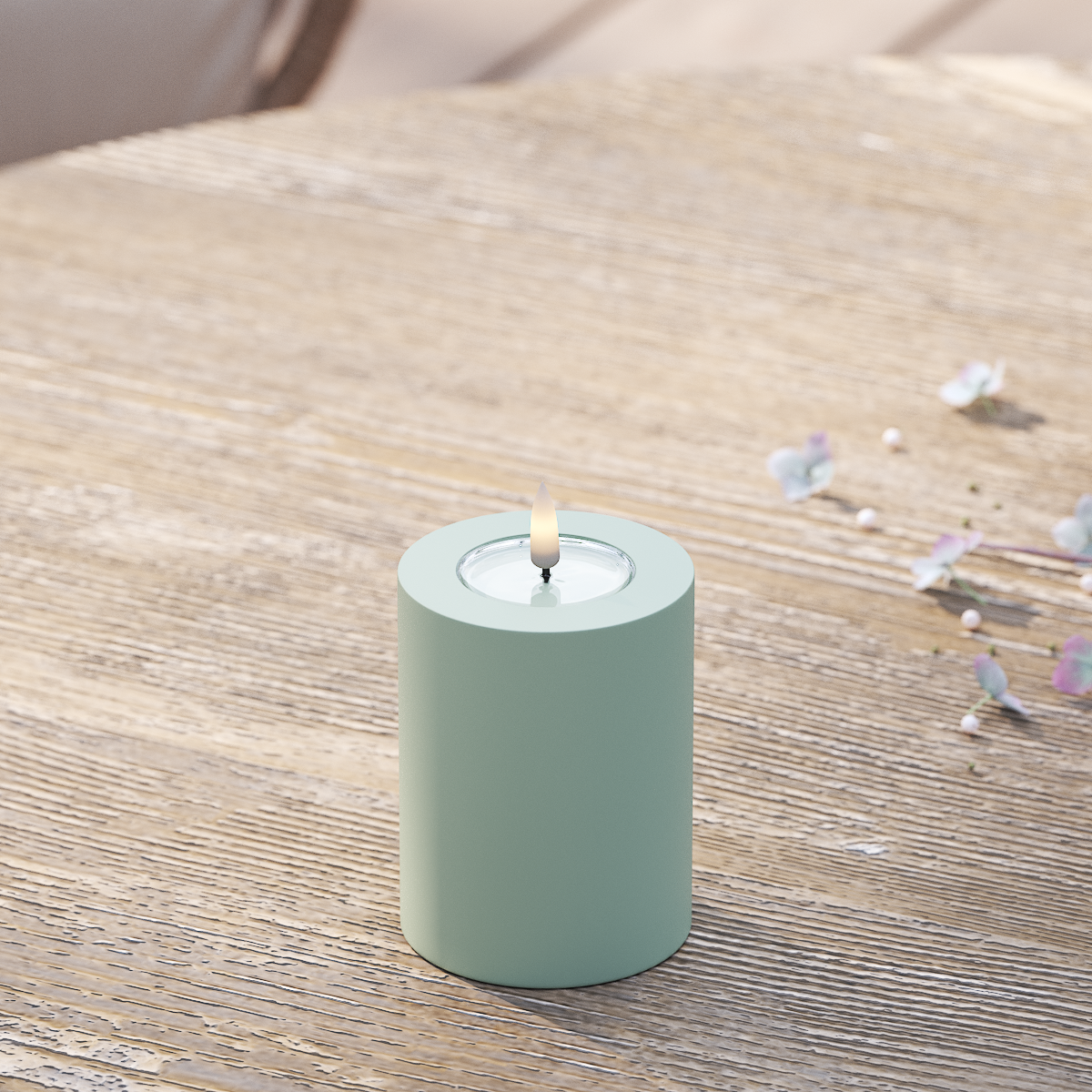 Deluxe Homeart Utendørs LED Blokklys Ø 7,5 x 10 cm Salviegrønn LED utendørs lysblokklys 2