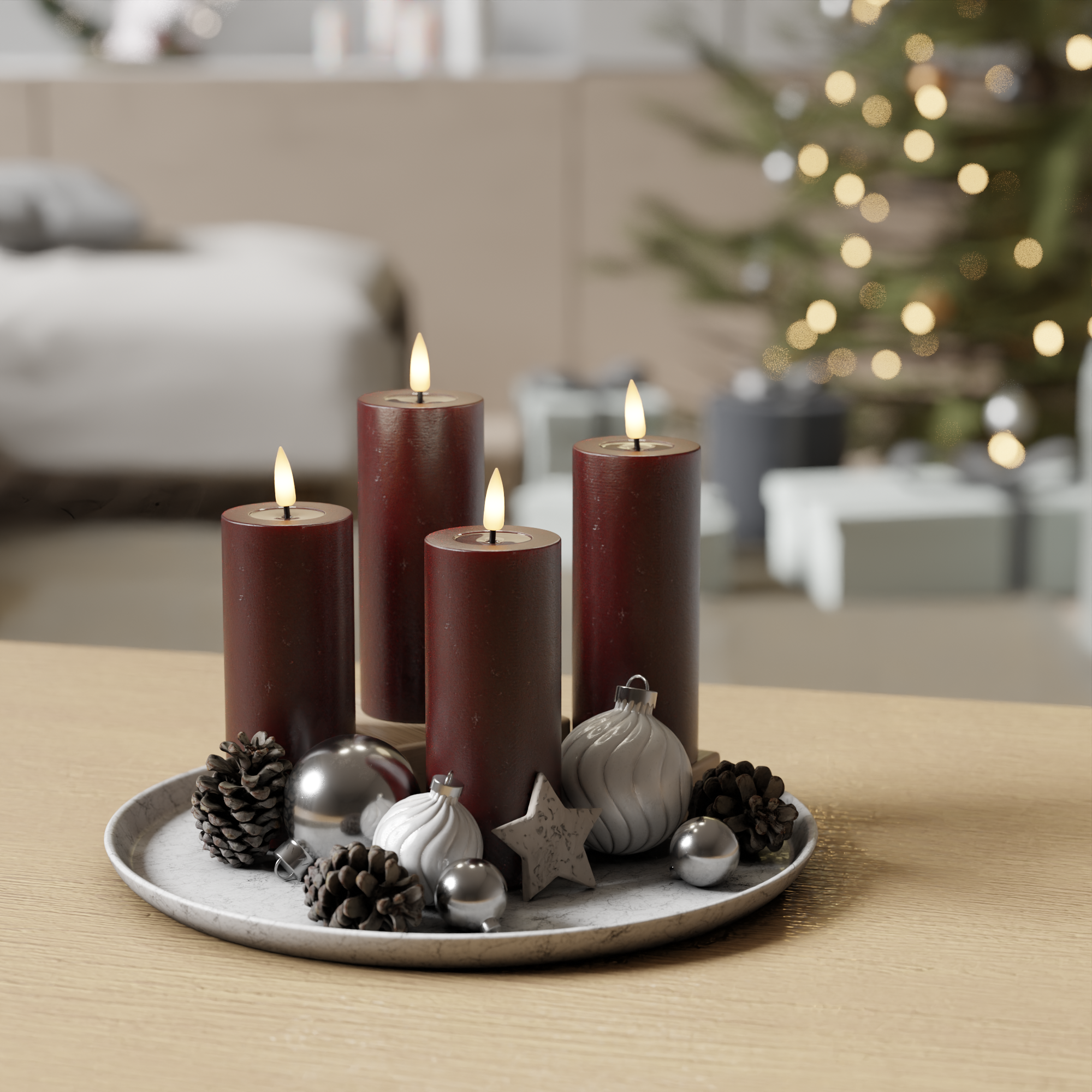 Deluxe Homeart Burgundi Pylväskynttilä pakkaus 4 x ø 5 x 12,5 1