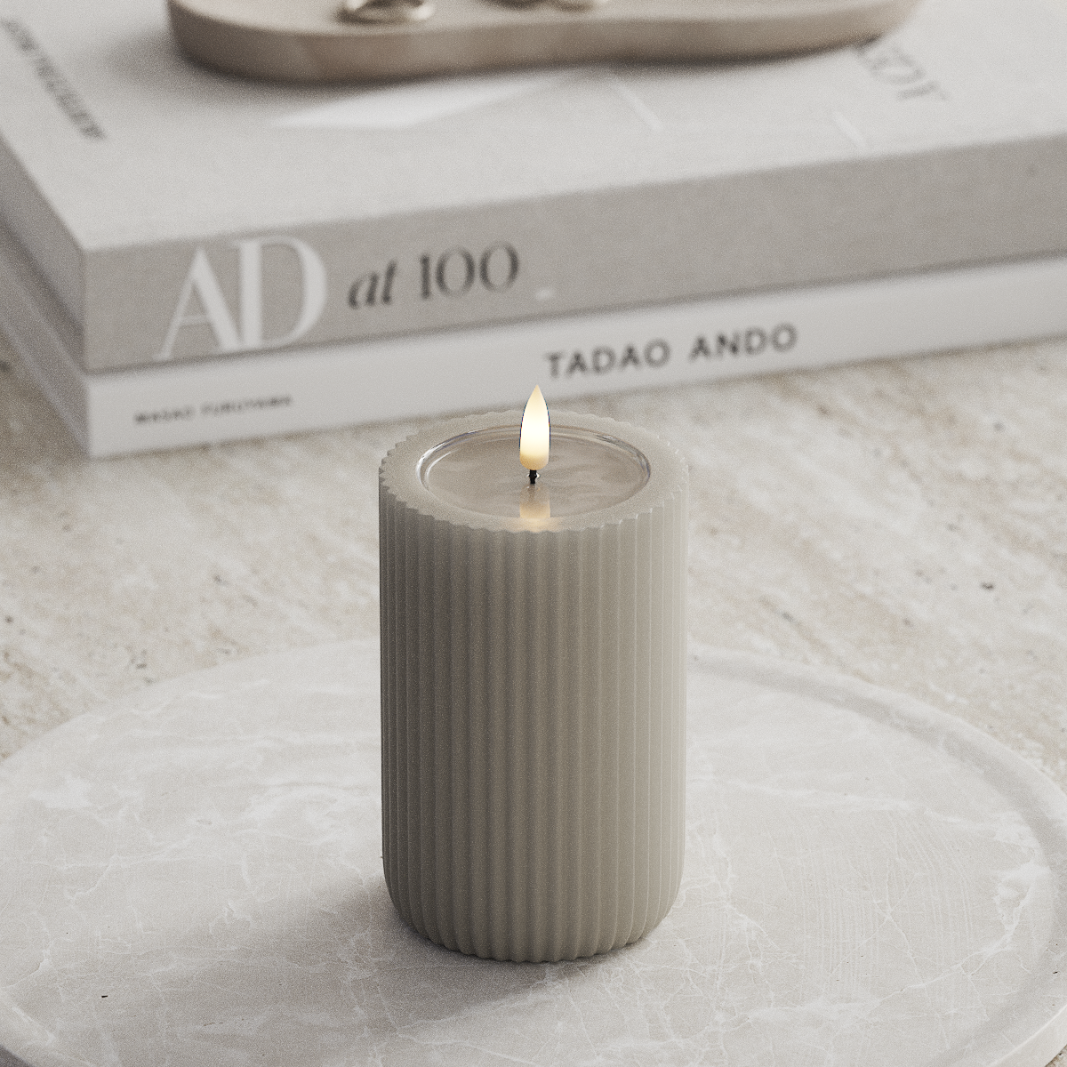 Deluxe Homeart Unique LED uritettu kynttilä D 8 x 12,5 cm Hiekanvärinen unique uritettu kynttilä 1