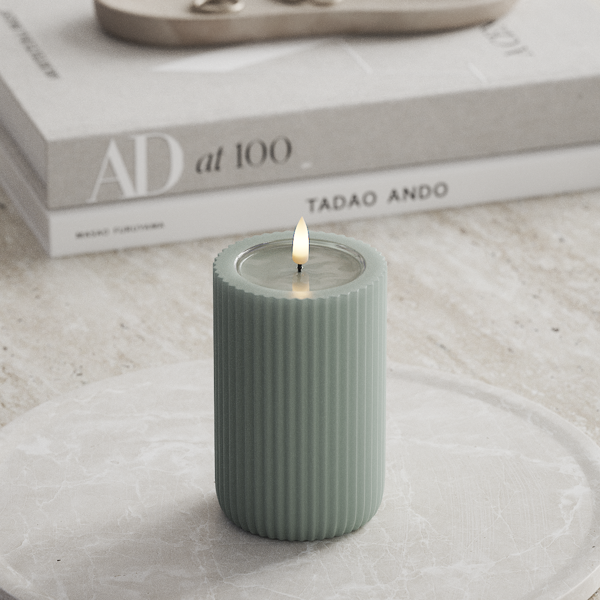 Deluxe Homeart Unique LED uritettu kynttilä D 8 x 12,5 cm Salviavihreä unique uritettu kynttilä 1